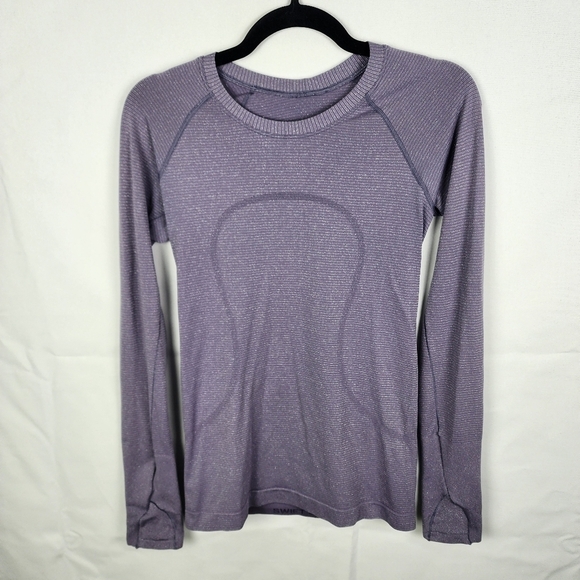 Lululemon Swiftly Speed LS Shine purple silver Size 6 Running Workout Athletic - Picture 2 of 8